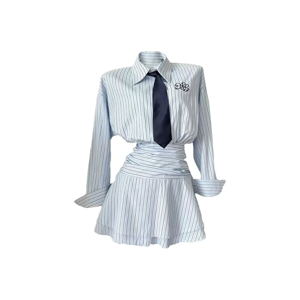 AFGGD Long Sleeved Dress Women's Blue Stripes