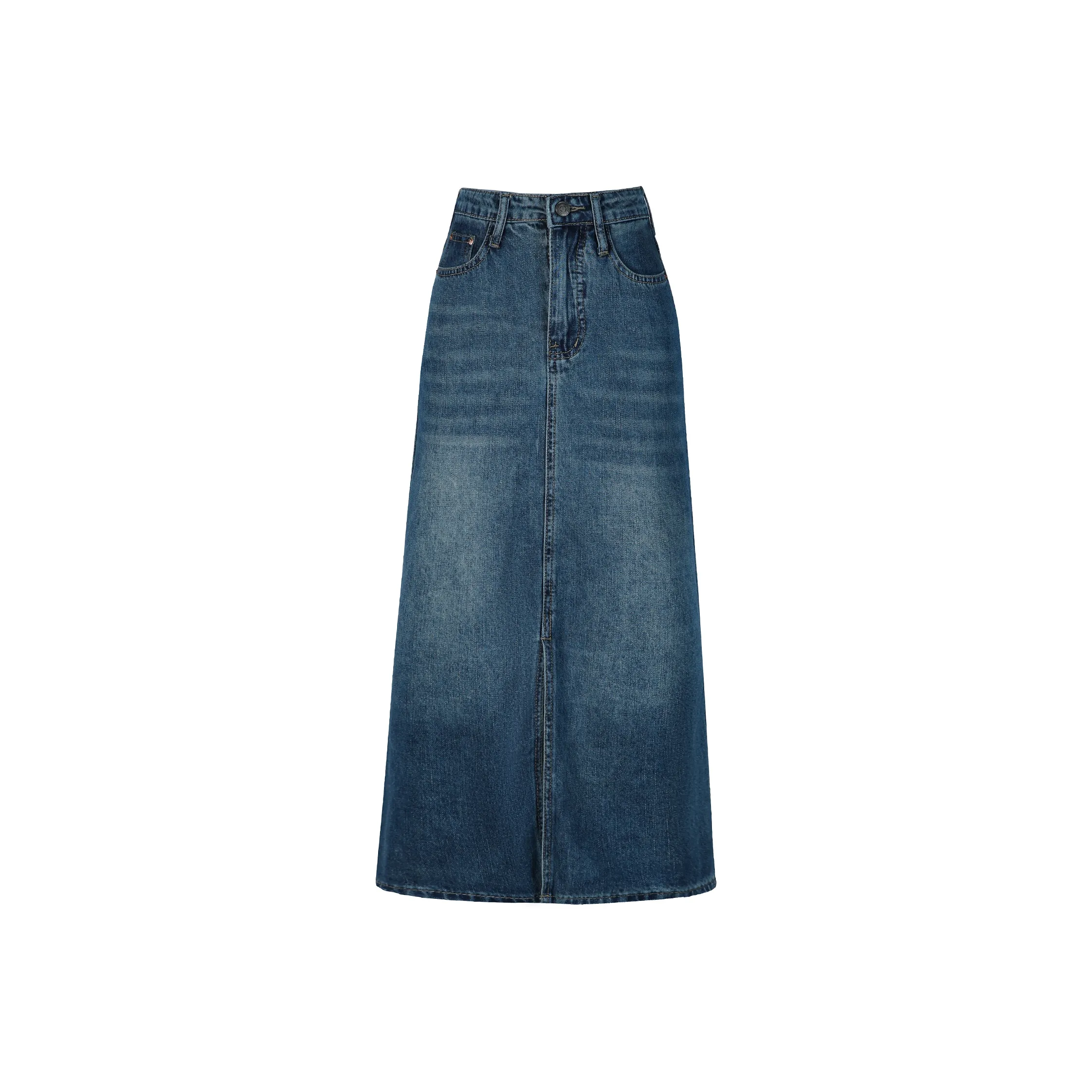 Wen Shan Деним Длинная Юбка Женская Винтажный Синий