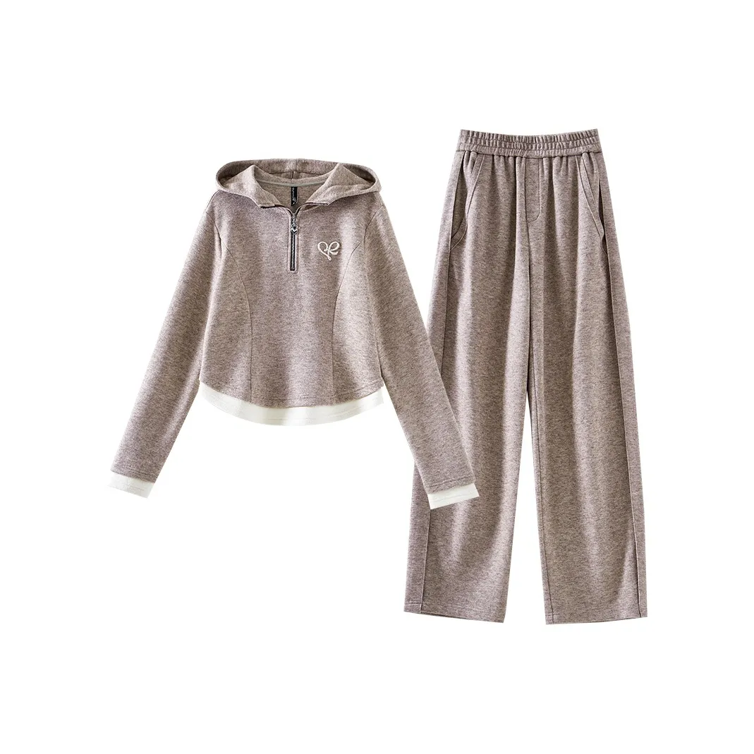 OUNIXUE Повседневный костюм женский светло-бежевый кофейный