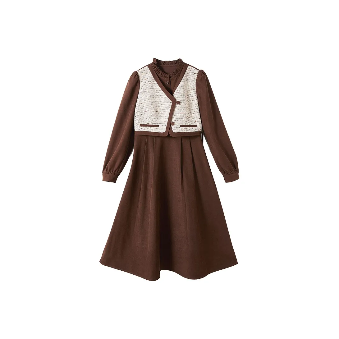 XIANGYING Long Sleeved Dress Women's Coffee