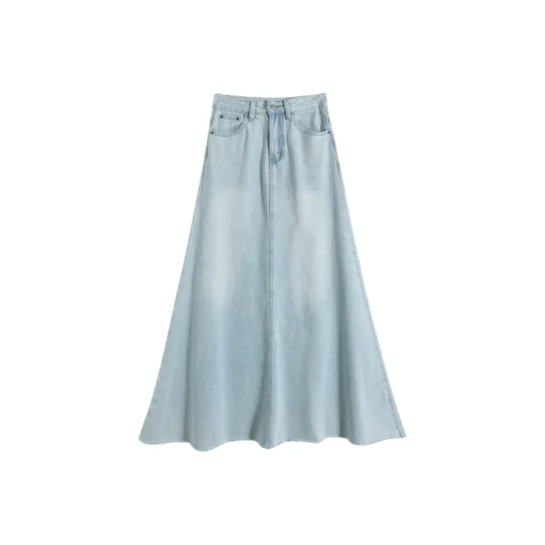 ZXZA Denim Long Skirt Women's Light Blue