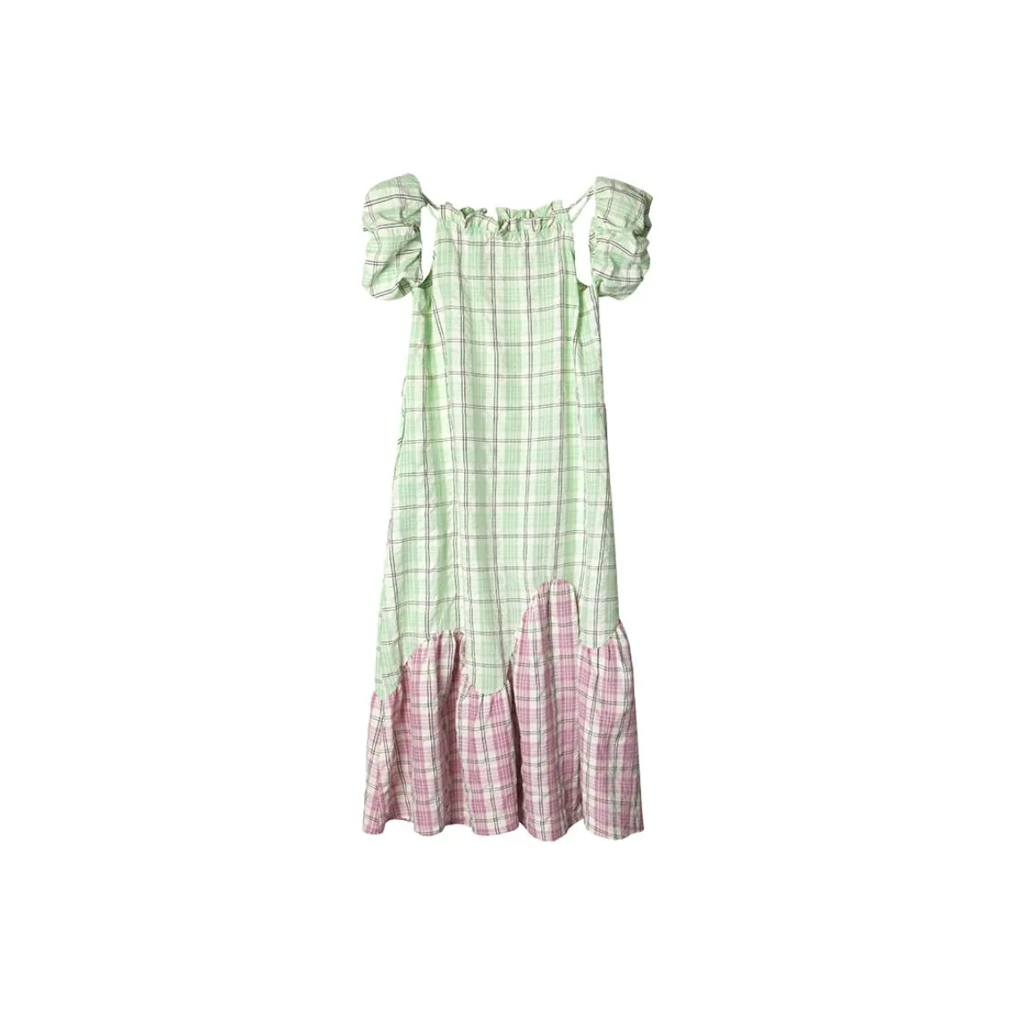 UARE Короткий рукав Платье Женское Зеленый Розовый Клетка