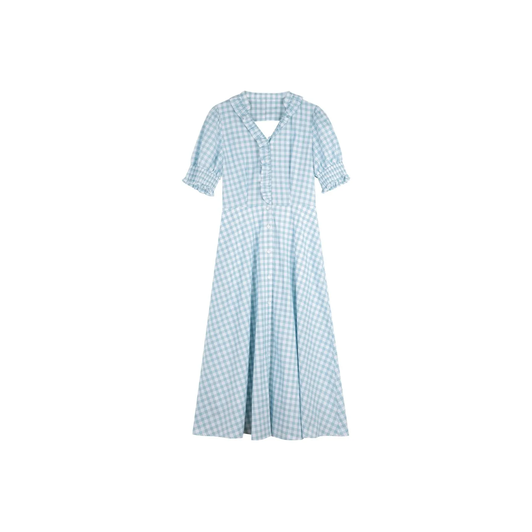 SOLIGHTER Короткий рукав Платье Женское Зеленый Белый Клетка