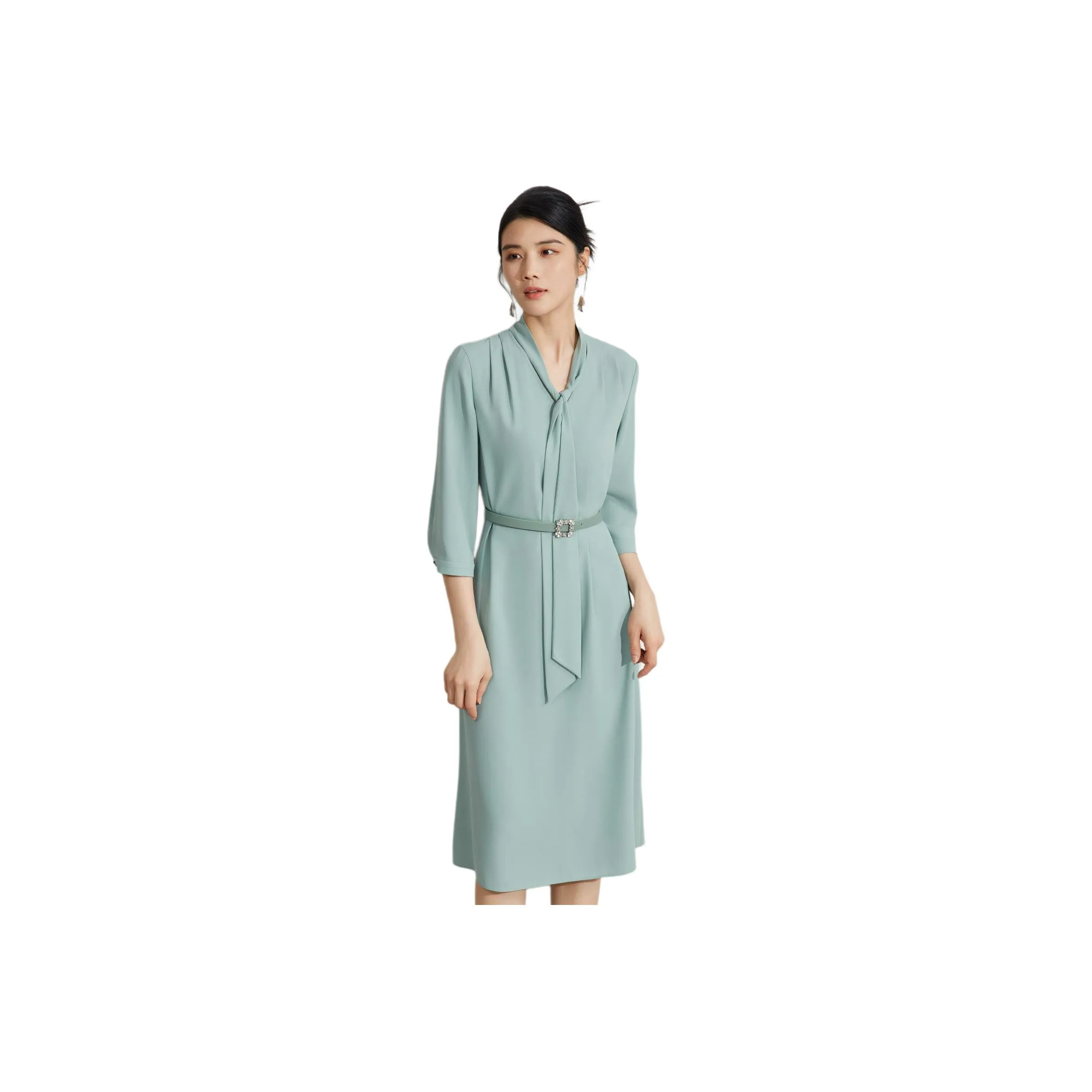 BBLLUUEE Long Sleeved Dress Women's Teal Green