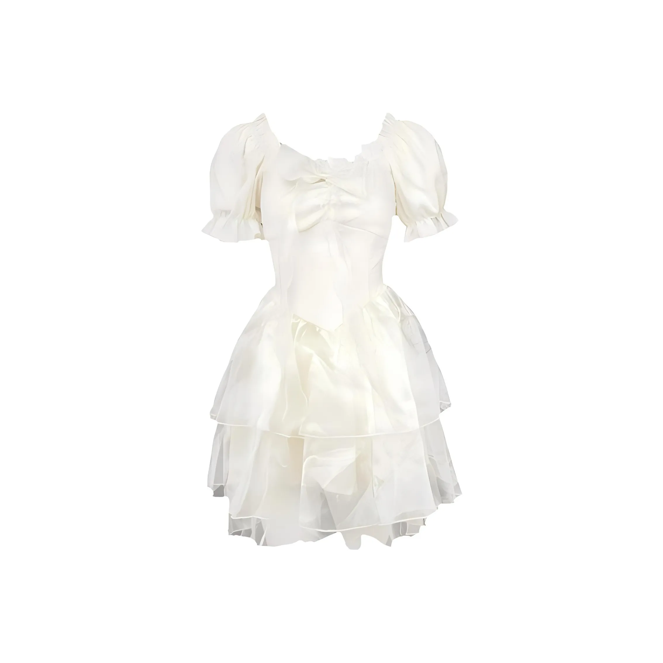 Qingli Wanton Short Sleeved Dress Women's Ecru