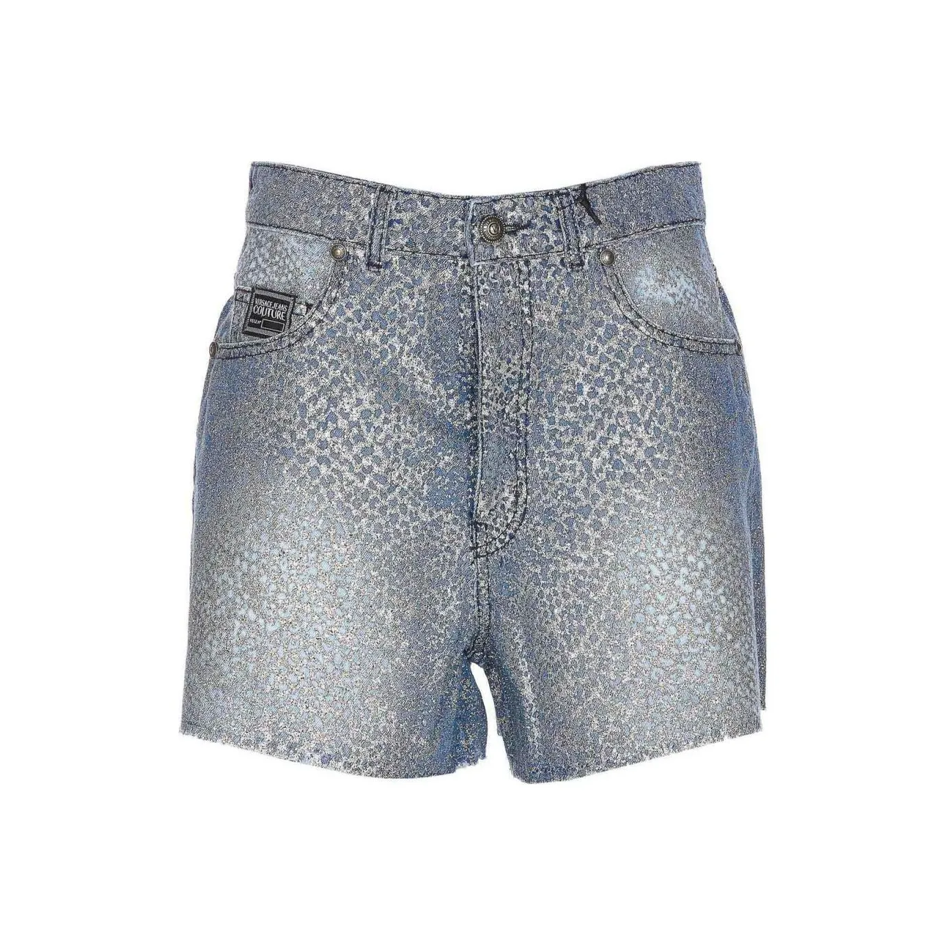VERSACE JEANS COUTURE Snakeskin Effect High Waist Denim Shorts