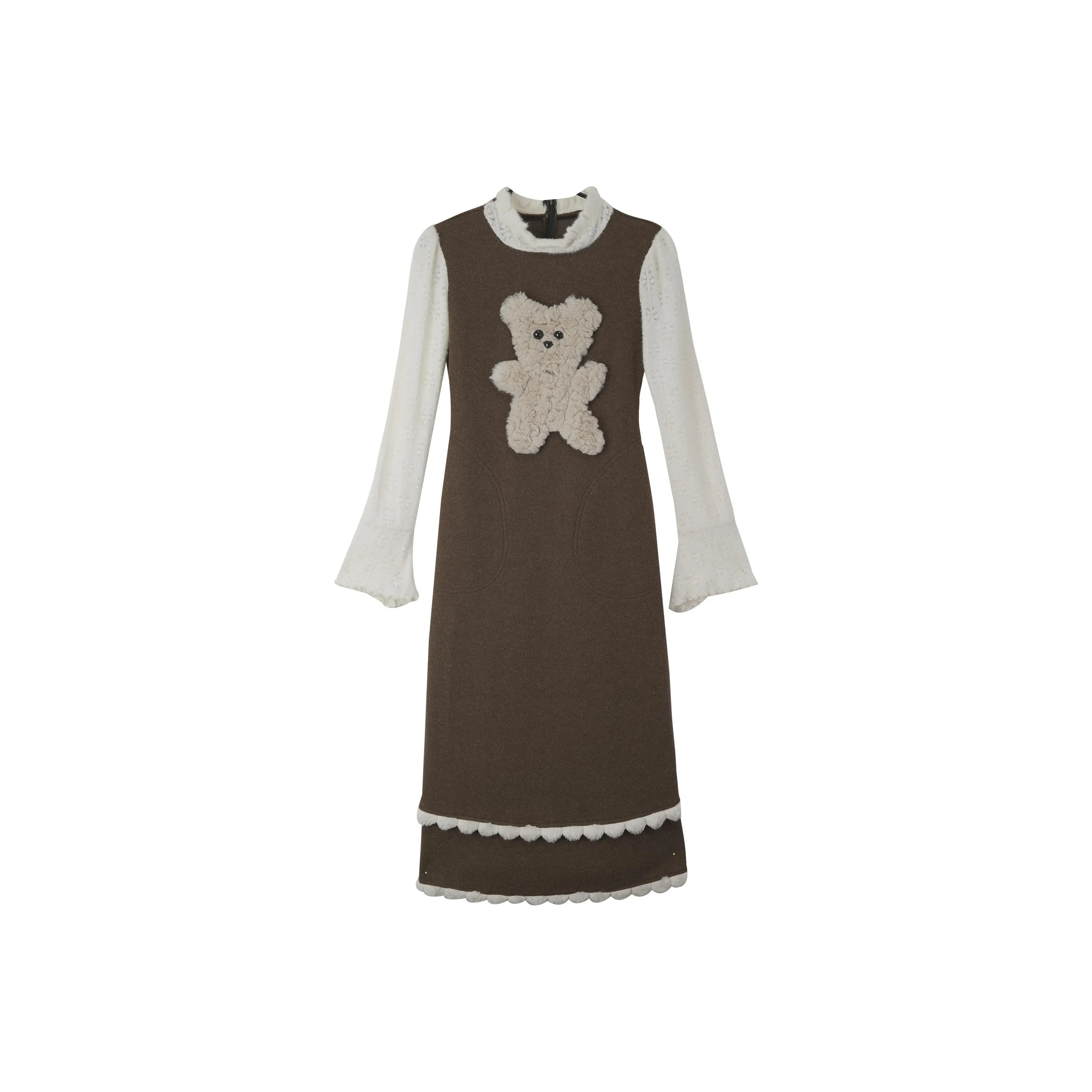 FABRIC PIG Длинное платье с длинными рукавами женское коричневое