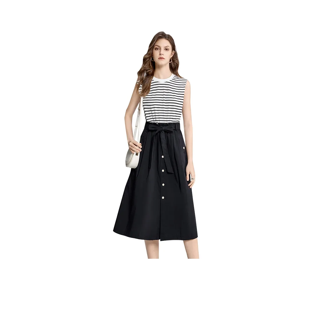 TOUCH Sleeveless Dress Women's Black & White Stripes & Black