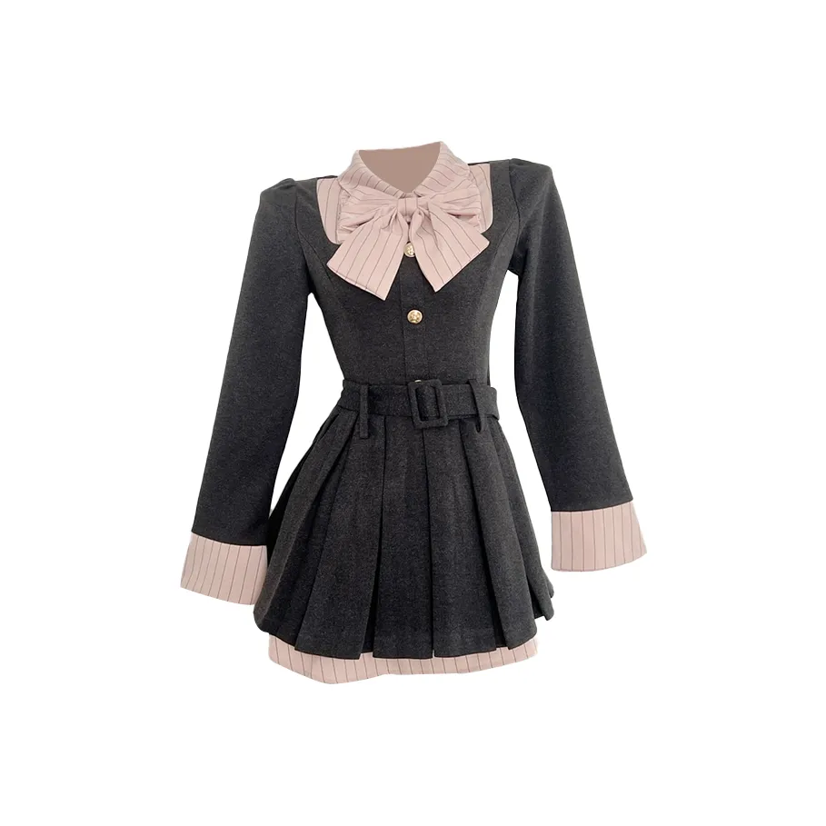 TURN UP Длинное платье с длинными рукавами женское серого цвета