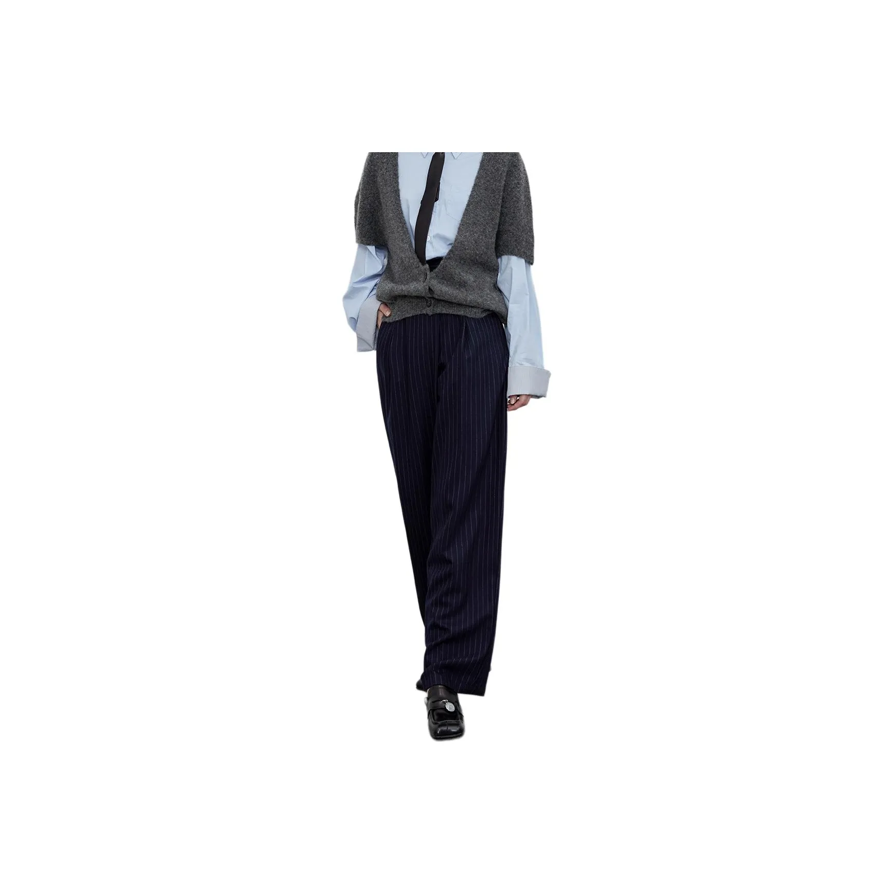 HERLAND Suit Trouser Women's Navy Blue With White Stripes