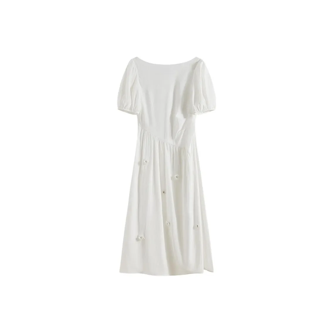 FANSILANEN Design Inspired Waist Cinching Formal Short Sleeved Dress Women's White