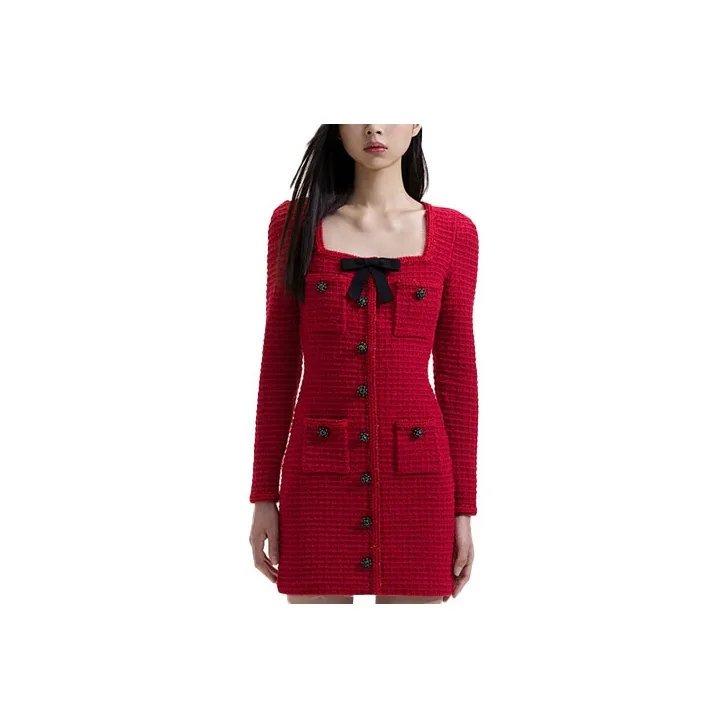 Self portrait Long Sleeved Dresses Women's Burgundy