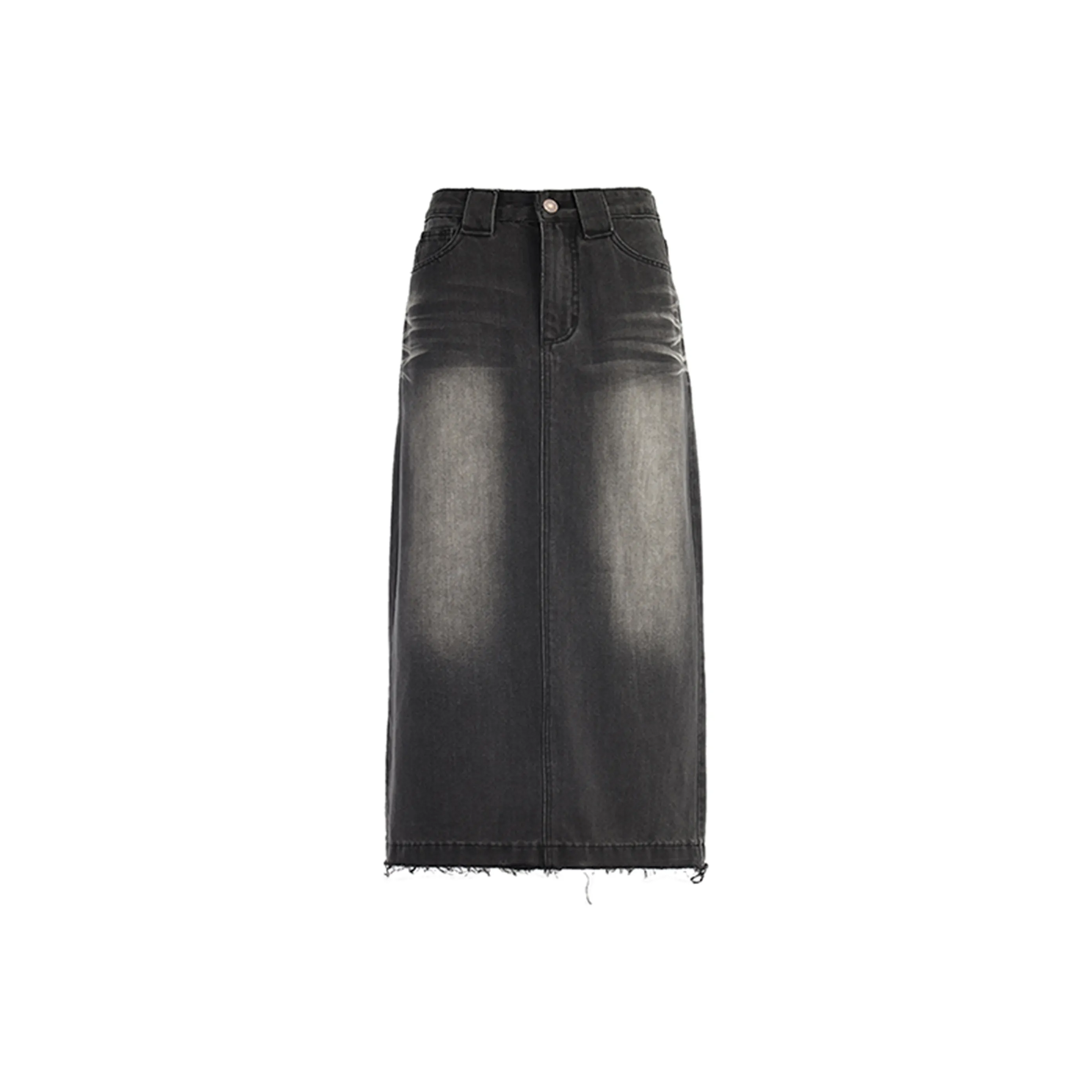 Wen Shan Деним Длинная Юбка Женская Черная Серый