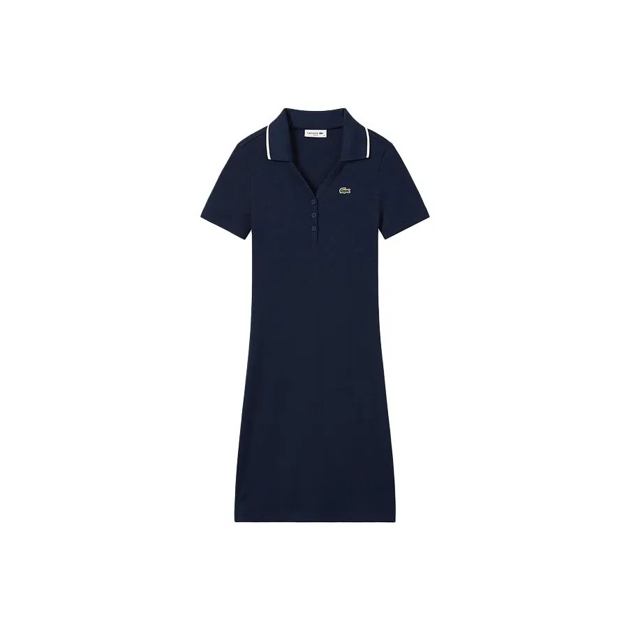 LACOSTE Collaboration SS25 Короткий рукав Платье Женское Темно-синий Белый