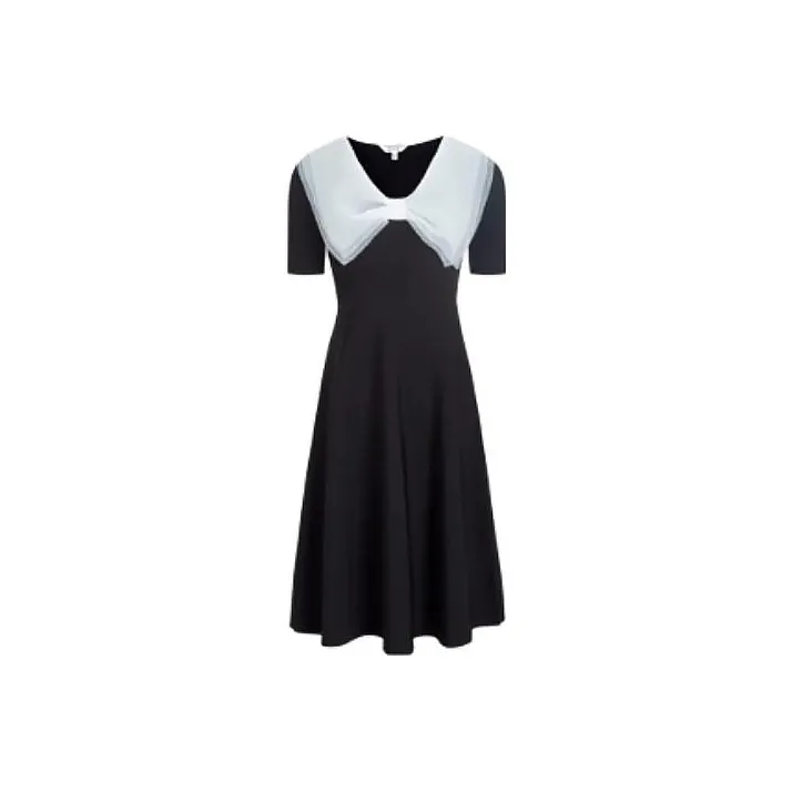 Caroline Черное Женское Короткое Платье с Рукавами