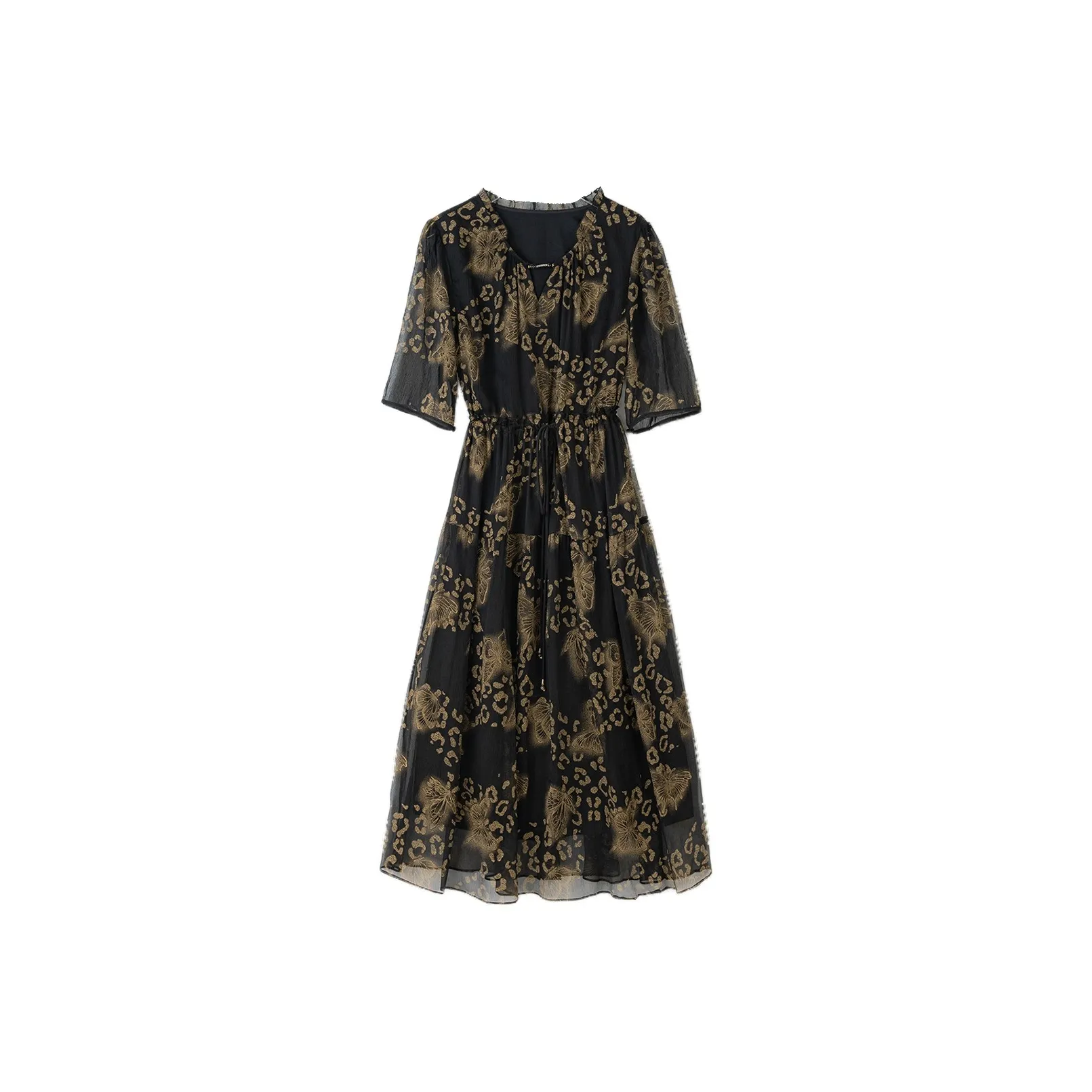 To The West Короткий рукав Платье Женское Черное Золото