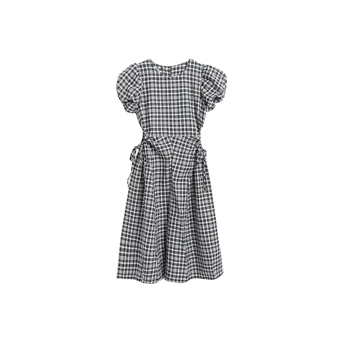 TWOPLUMGIRLS Short Sleeved Dress Women's Plaid Skirt