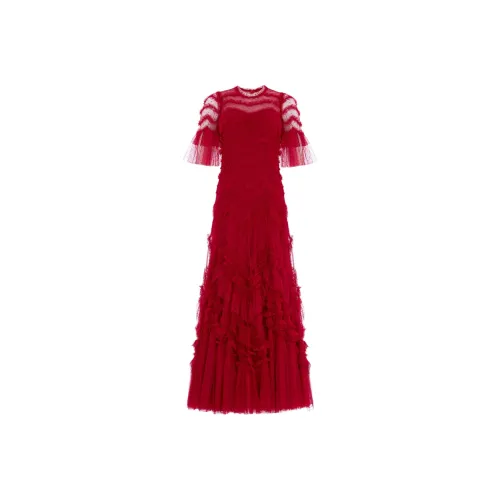 NEEDLE & THREAD Red Женские Короткие Платья с Коротким Рукавом