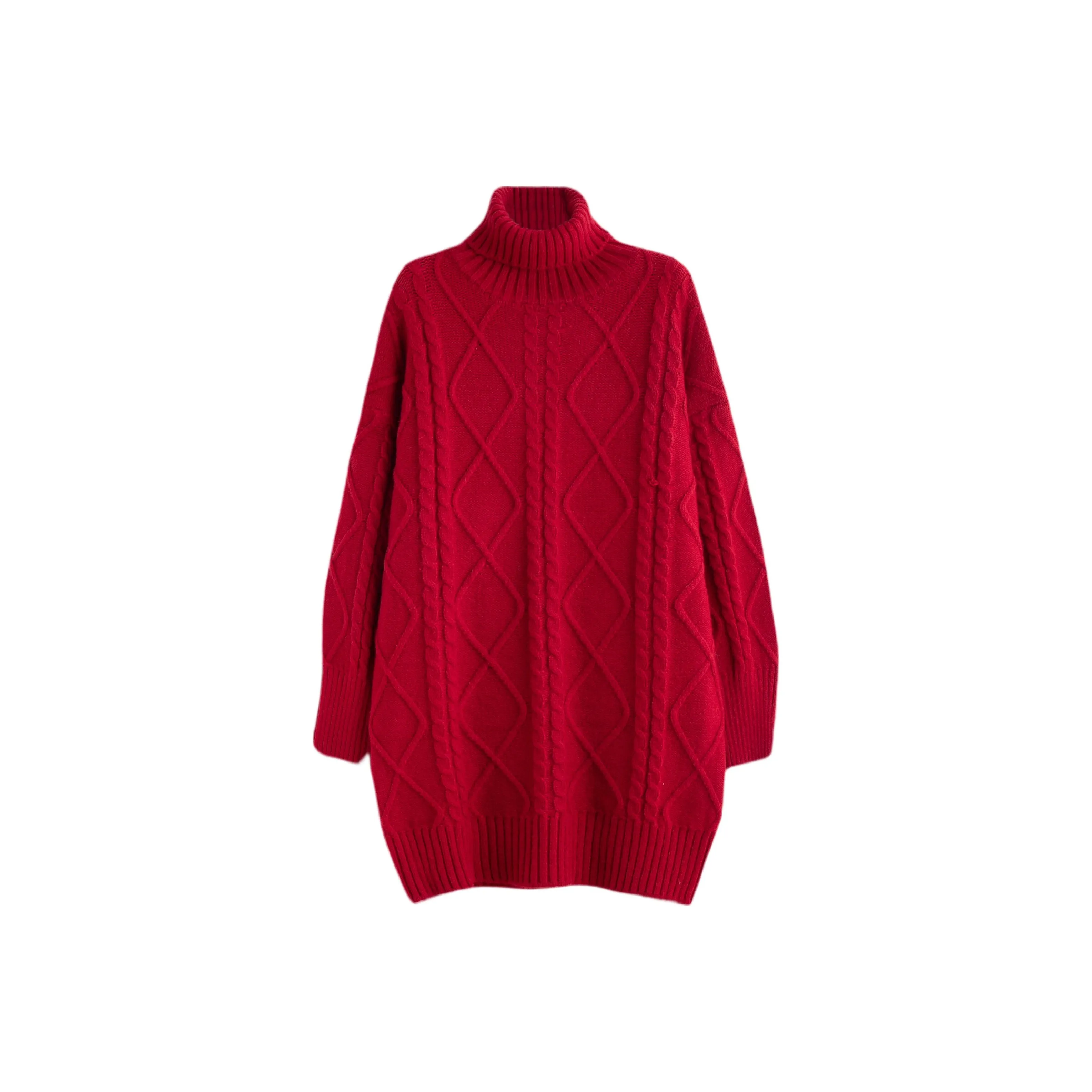 Tonlion Длинное платье с длинными рукавами женское темно-красное