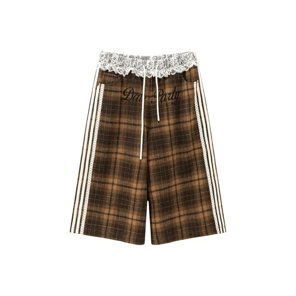 CHUU Повседневные шорты женские Кофейная клетка