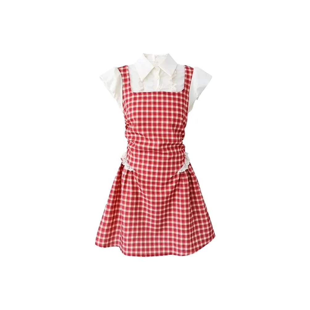 PZGE Short Sleeved Dresses Women's Red