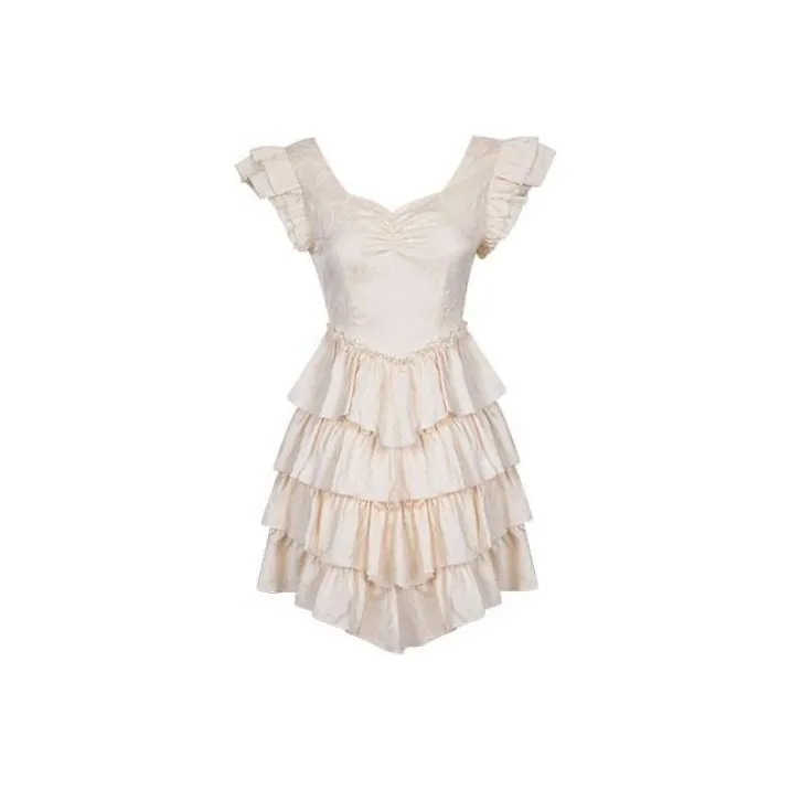 Girly Fancy Club Short-Sleeved Dresses Women's Cream Apricot