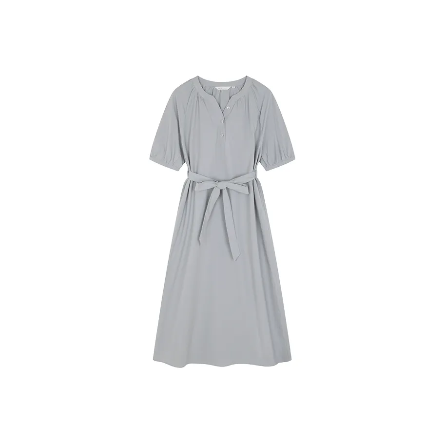 Mo Han Yi Mei Короткий рукав Платье Женское Пыльно-синий Серый