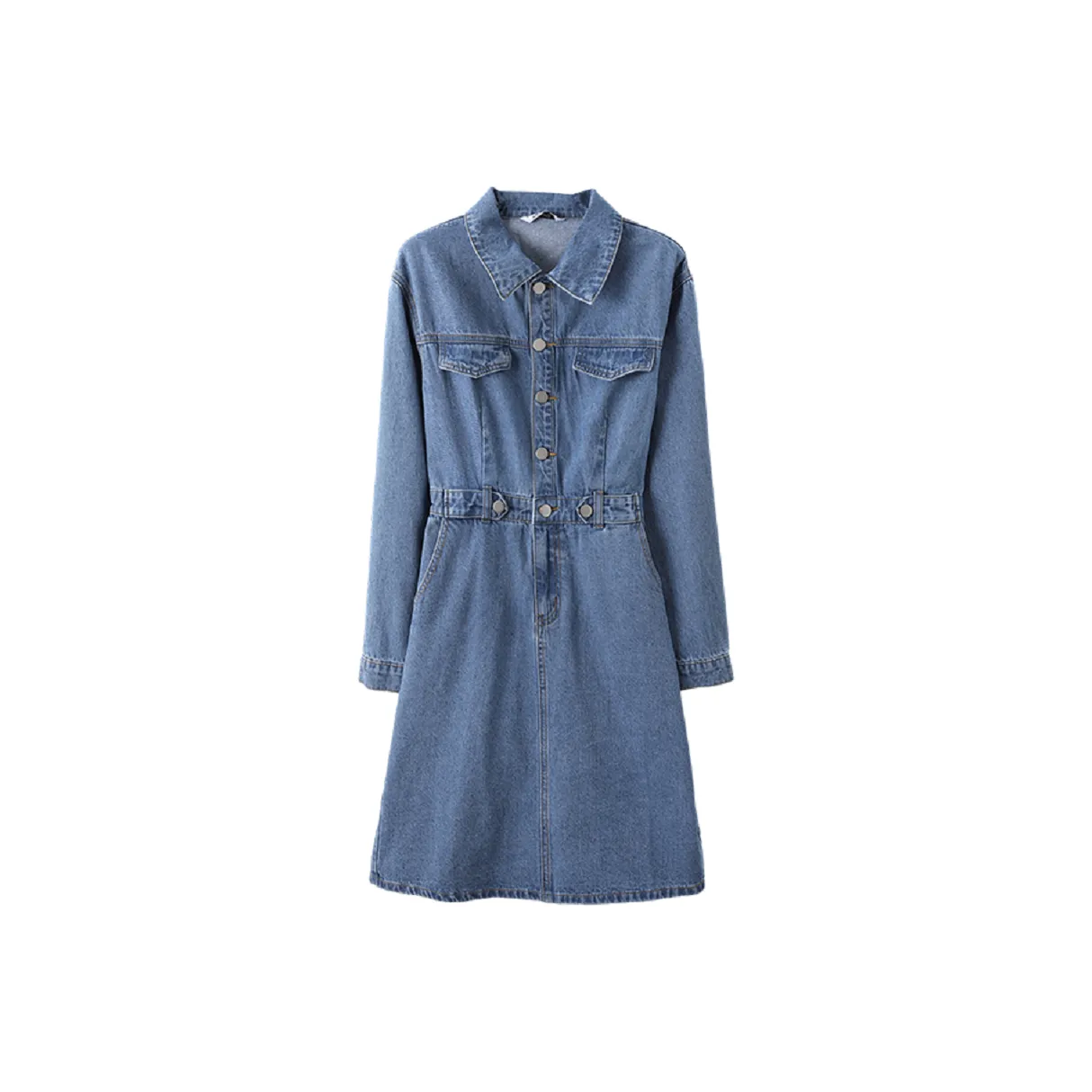 Mo Han Yi Mei Long Sleeved Dress Women's Denim Blue