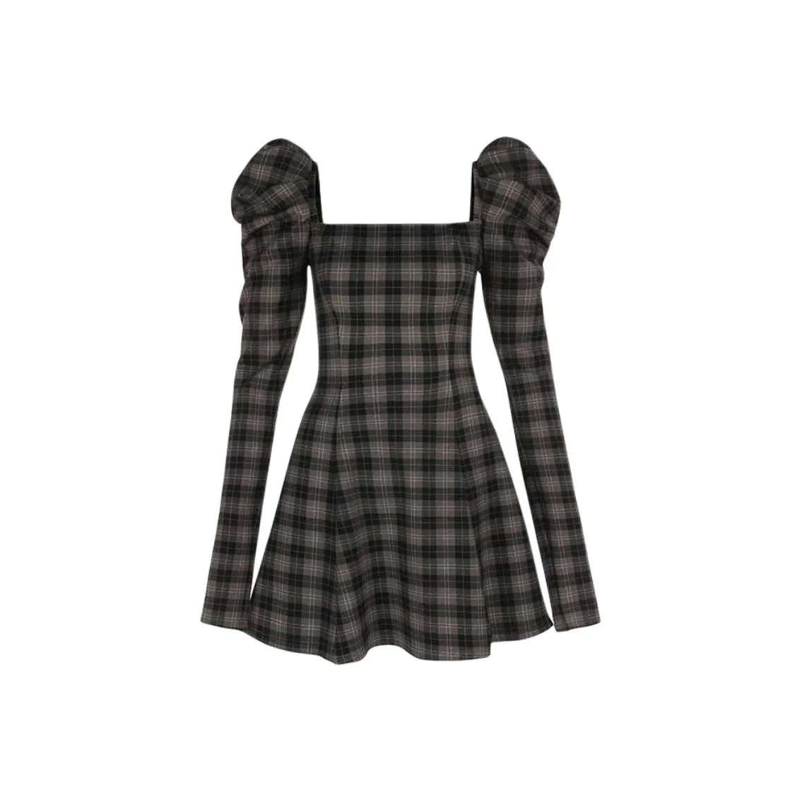 Selkie Коллекция FW24 Длинное платье с длинными рукавами женское серо-белая клетка с принтом