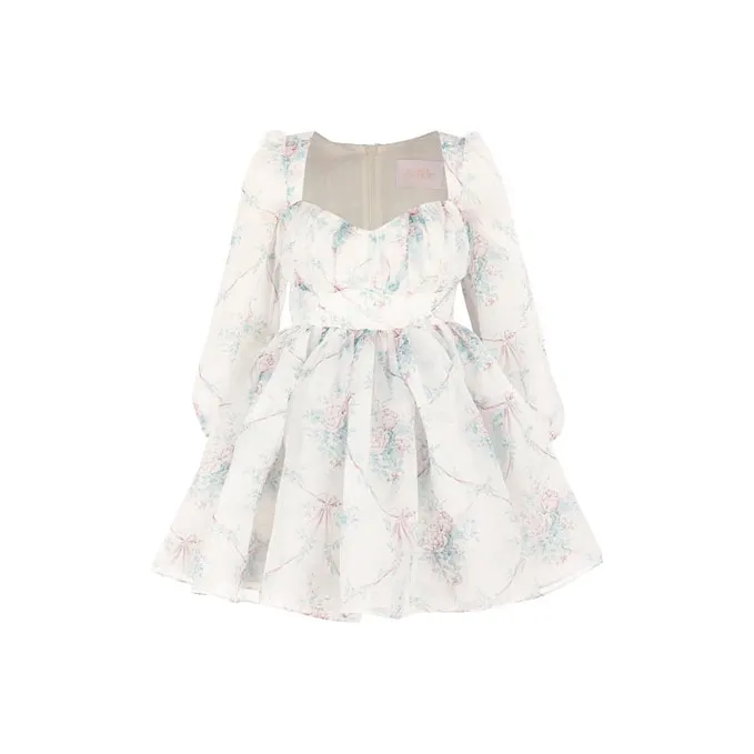 Selkie Collection Long Sleeved Dresses Women's Ivory White With Rose Print Pattern