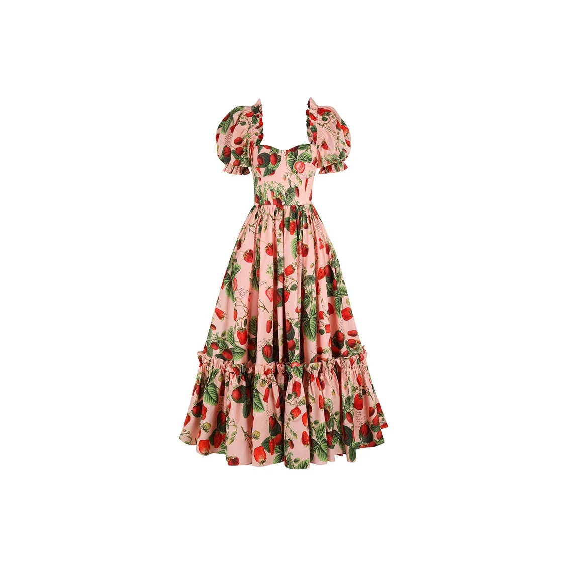 Selkie Collection SS25 Short Sleeved Dress Women's Pink With Strawberry Bubble Wine Print
