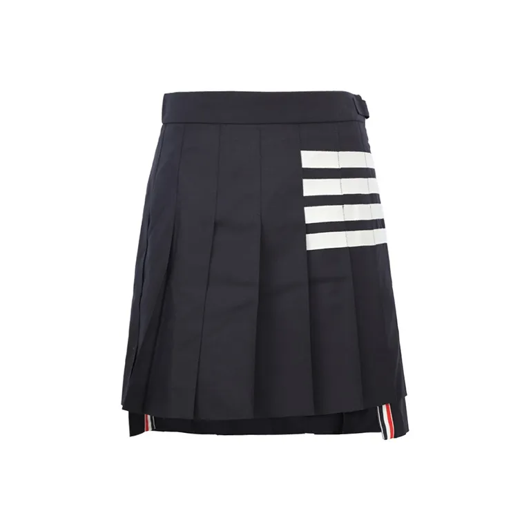 THOM BROWNE Plain Weave 4 Bar Pleated Mini Skirt
