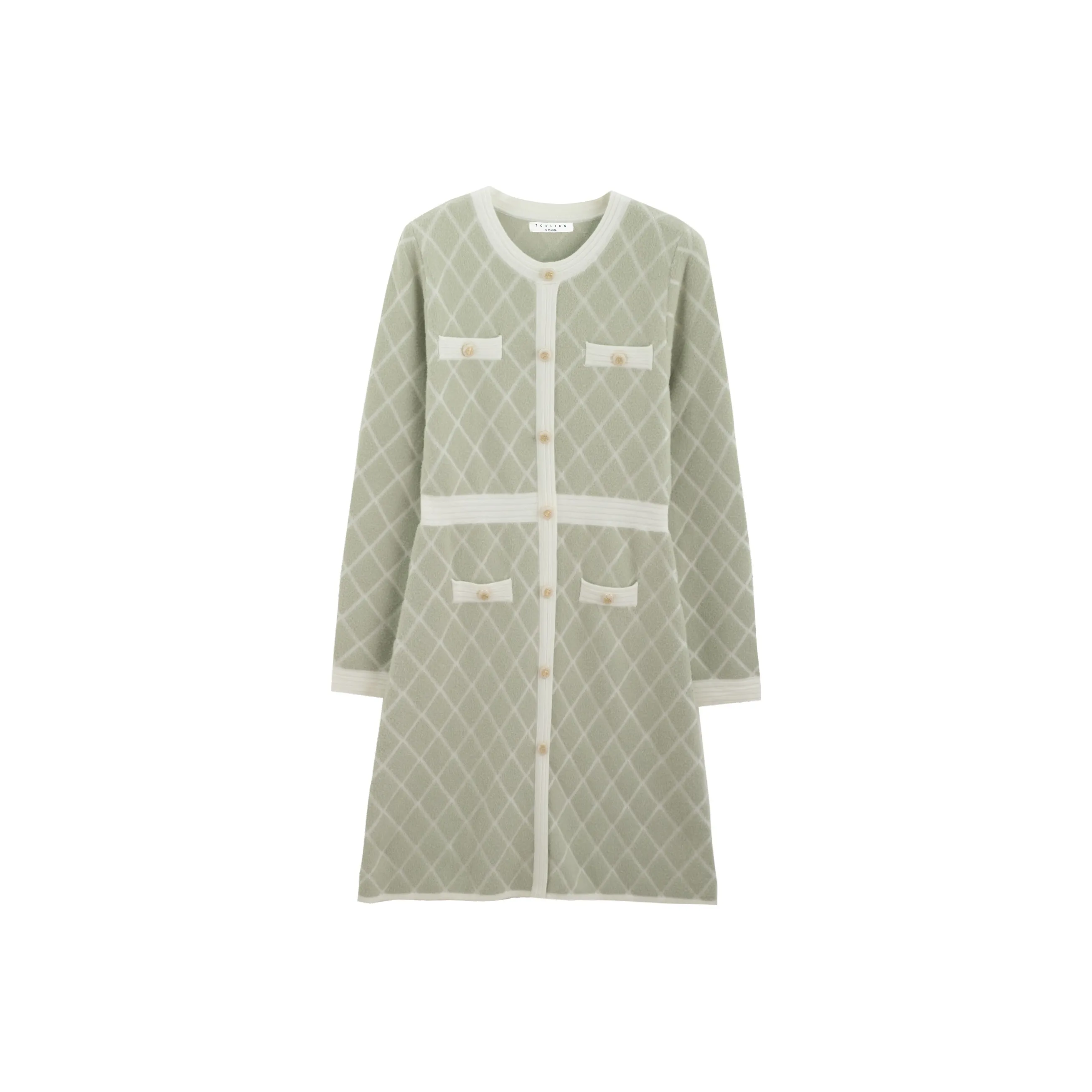 Tonlion Длинное платье с длинными рукавами женское серо-зеленое