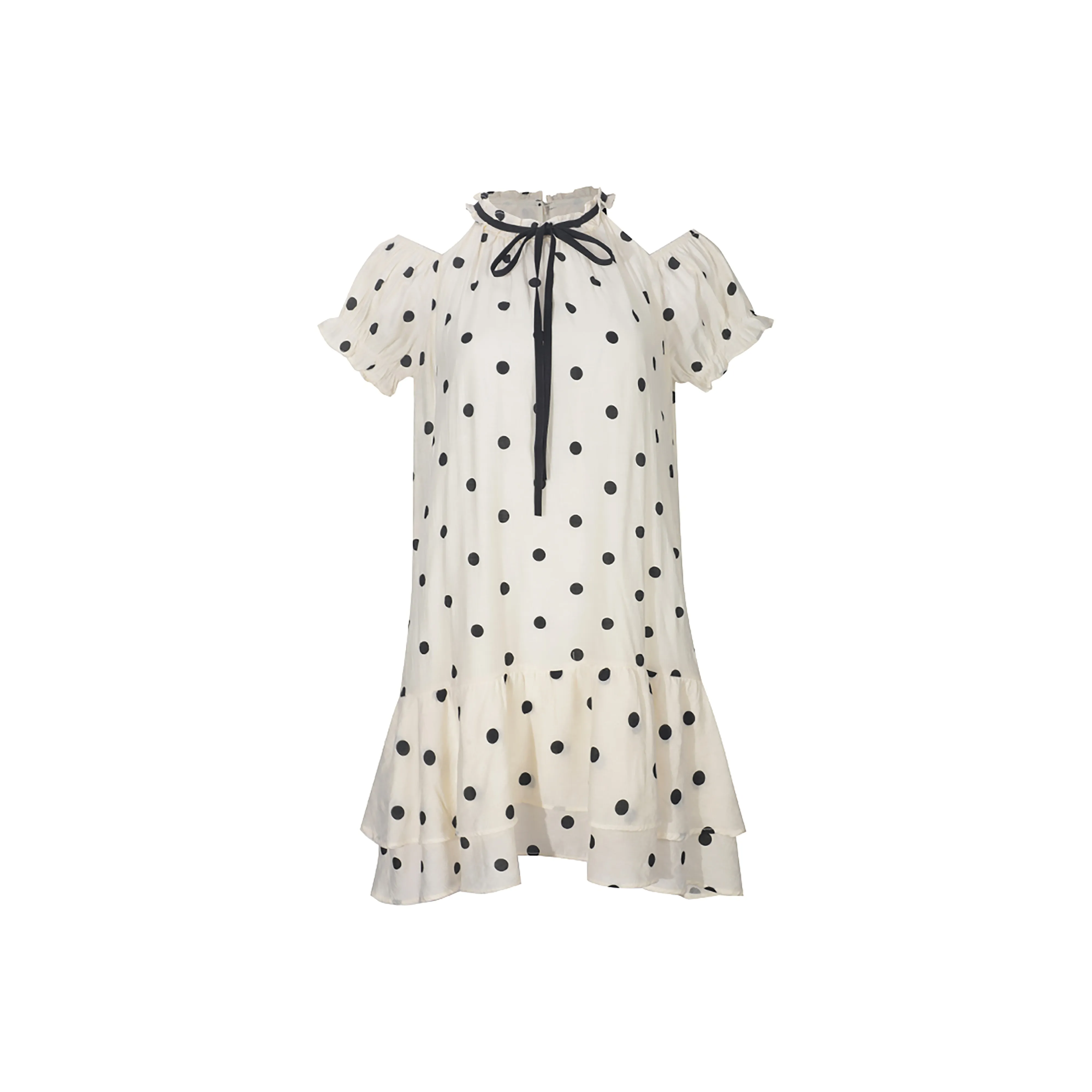 ONE PASS STUDIO Short Sleeved Dress Women's Polka Dot Apricot