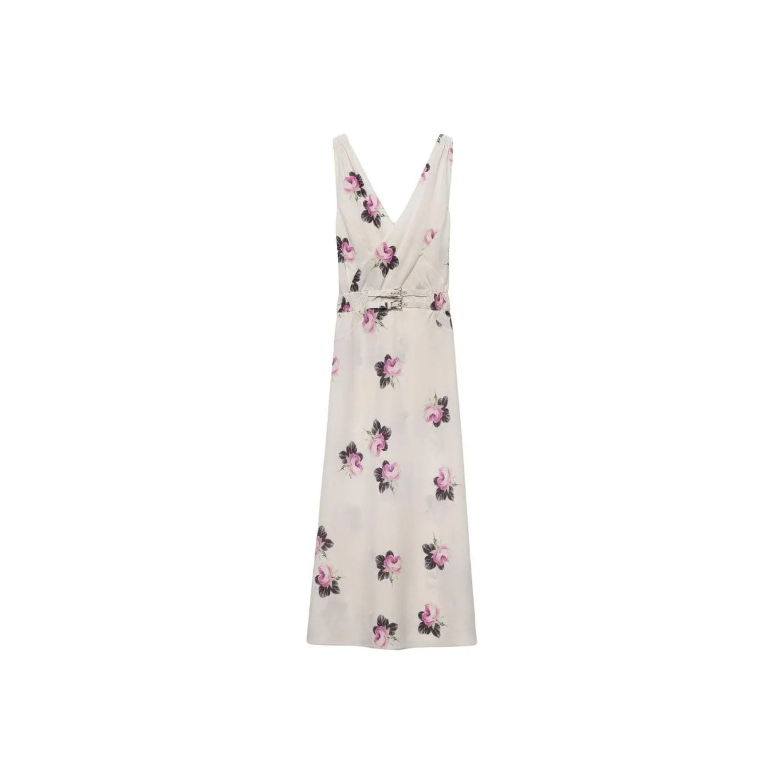 PRADA V Neck Floral Printed Sablé Midi Dress