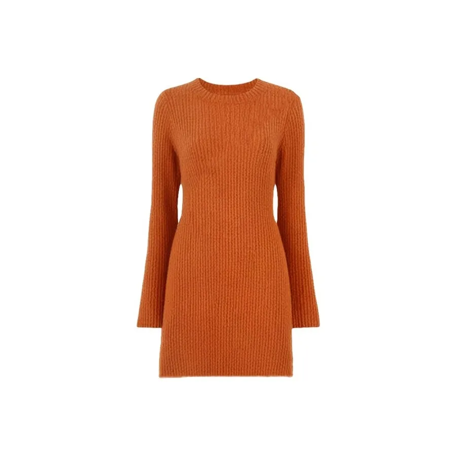 CDAYU Длинное платье с длинными рукавами женское оранжевое