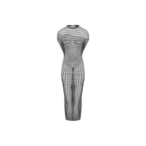 Jean Paul Gaultier Черное/Белое Женское Короткое Платье с Рукавами