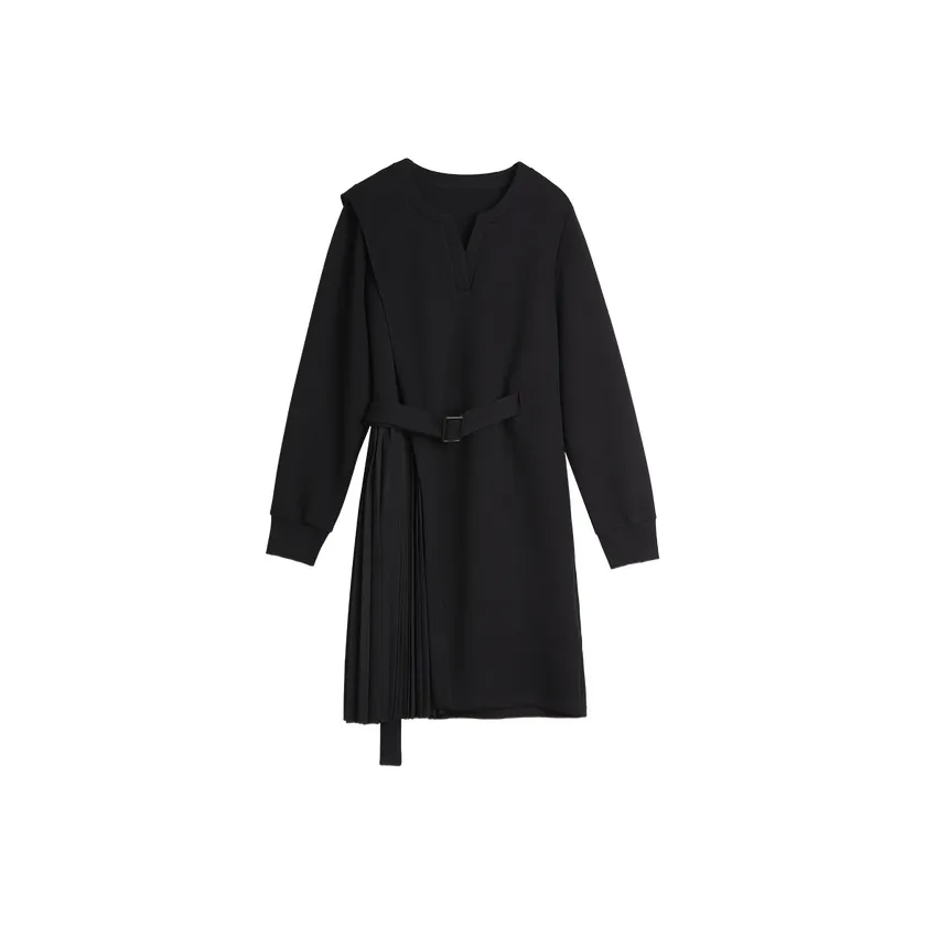 ELLE Длинное платье с длинными рукавами женское черное