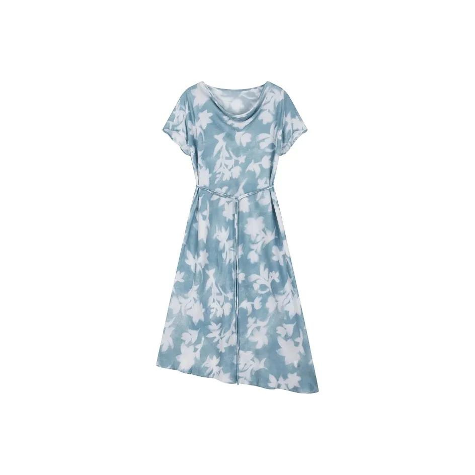 IHIMI Туманный синий Женские Платья с Коротким Рукавом