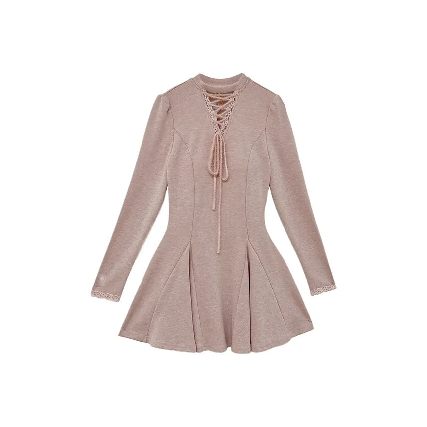 Icicofficial Длинное платье с длинными рукавами женское розовое