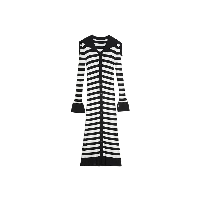 ELLE Длинное платье с длинными рукавами женское черное и белое