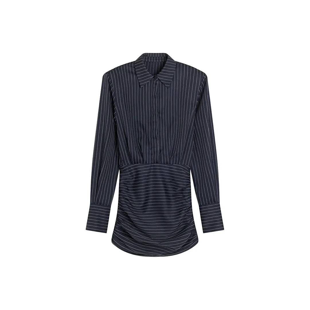 Ouyang Длинный рукав Платье Женское Темно-синий