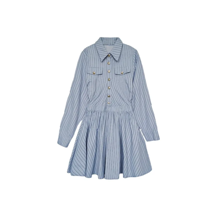 BDGU Длинное платье с длинными рукавами женское синее