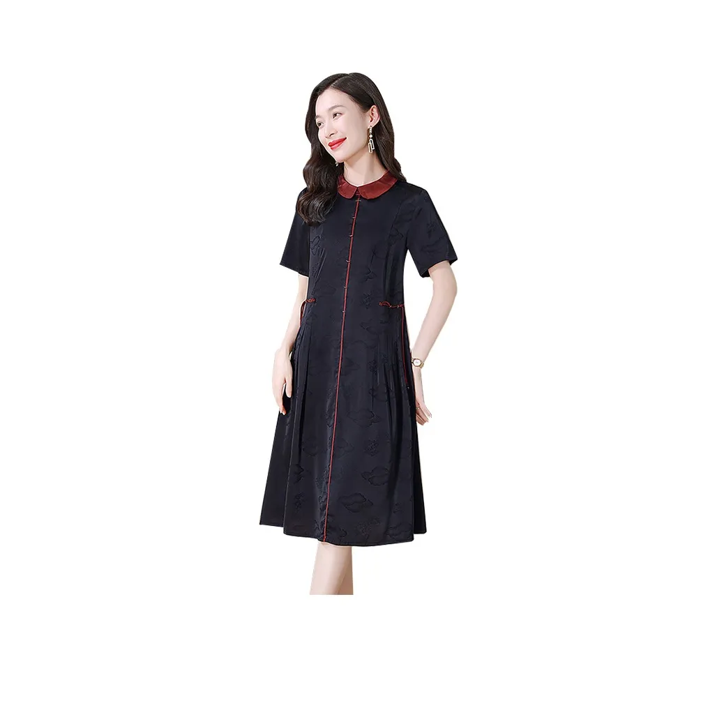 Cypress House Short Sleeved Dress Women's Black & Red Collar
