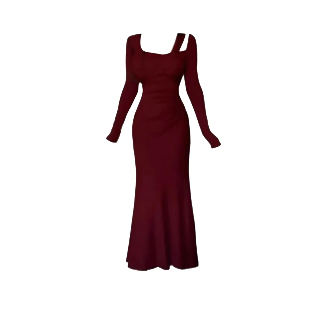 AFGGD Длинное платье с длинными рукавами женское красное