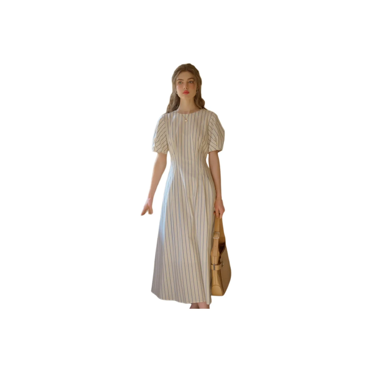 FLIM Short Sleeved Dress Women's Blue White Stripes