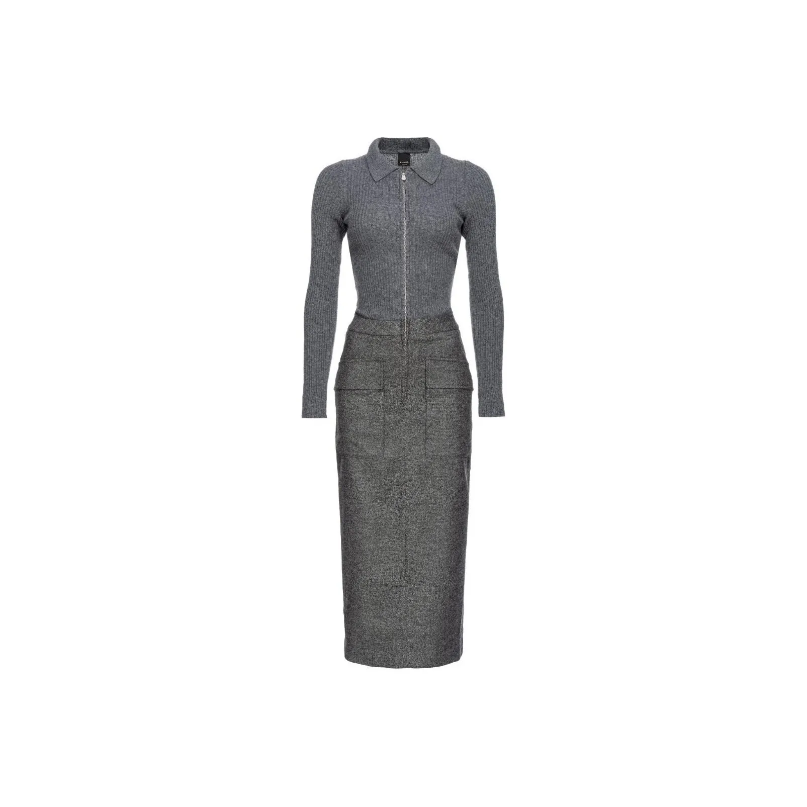 PINKO SS24 Длинное платье с длинными рукавами женское пыльно-серый