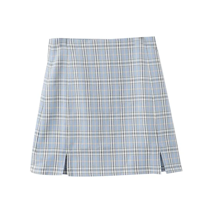 YUMOMO STAR Мусс Синяя клетка Женские Повседневные короткие юбки