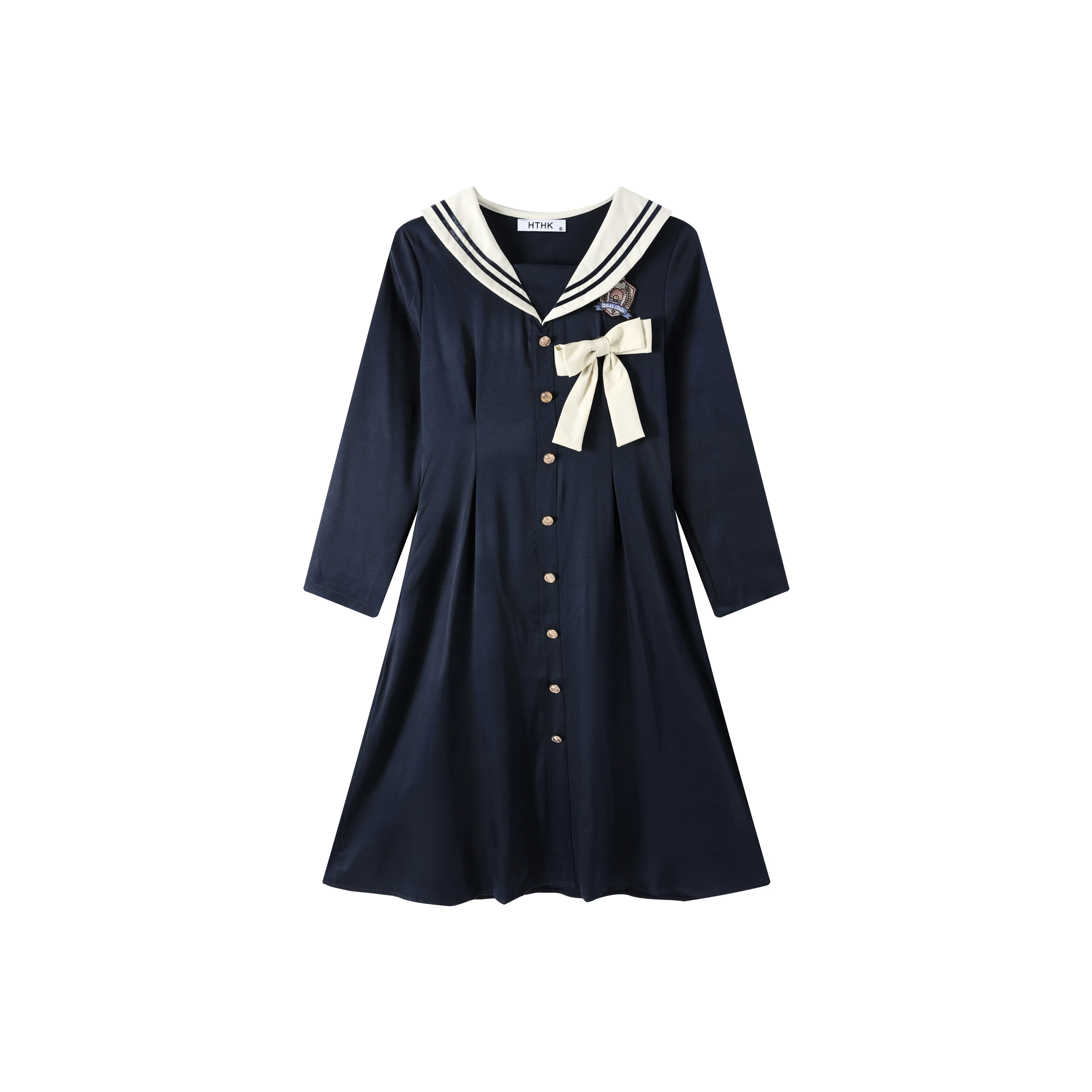 HTHK Длинное платье с длинными рукавами женское темно-синий