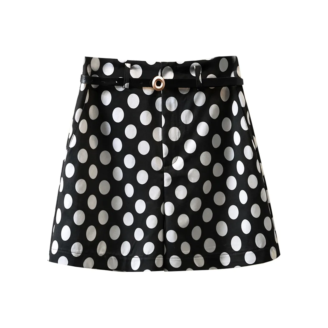 TOUCH Casual Shorts Women's Black Sole Beige Polka Dot